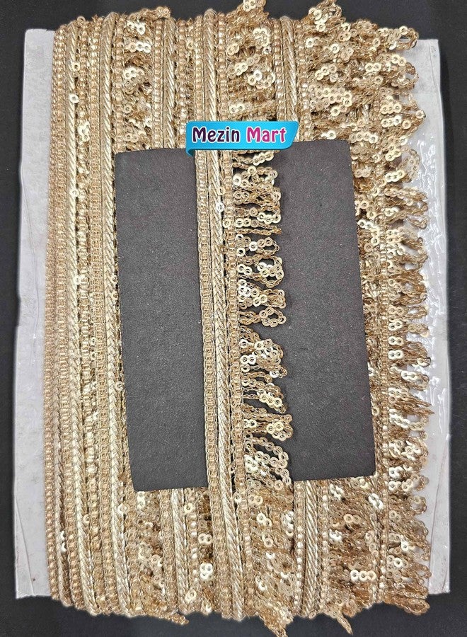 Mezin 1.25 inch RIMZIM Siquance Fringes Tassel Decorative Lace Ribbon Festival Bridal Dupatta Lehenga, Saree, Anarkali, Indian Sari Border (Pearl Mate) - Image 3